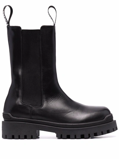 Karl Lagerfeld Chunky Leather Logo Chelsea Boots In 黑色