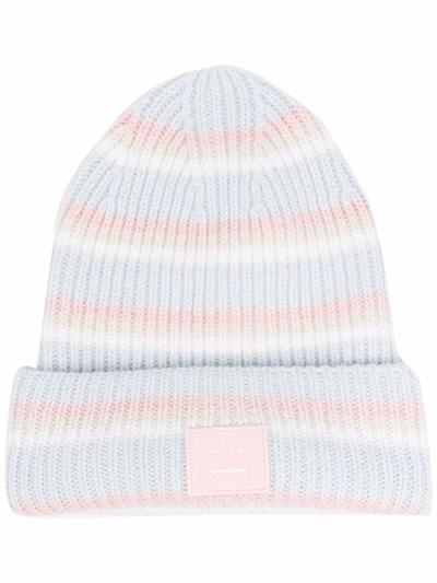 Acne Studios Pansy Face Wool Beanie Hat In Blue