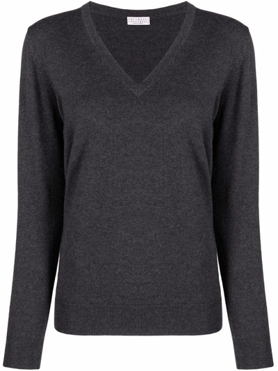 Brunello Cucinelli Cashmere Fine-knit Jumper In Anthracite