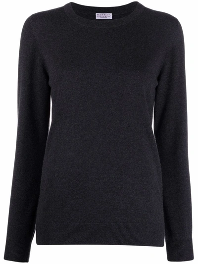 Brunello Cucinelli Long-sleeved Cashmere-knit Top In Grau