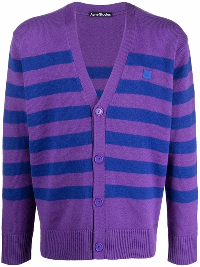 Acne Studios Mens Purple Blue Kimano Striped Wool Cardigan L In Purple/blue