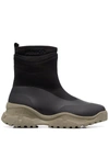 Pinko Trek Rubberized Fabric Boots With Embossed Logo In Black