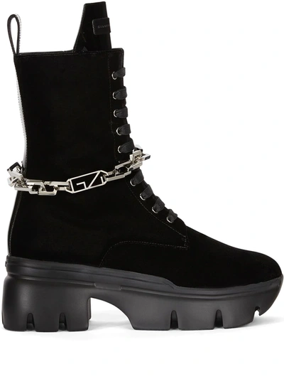 Giuseppe Zanotti Nevada Chain-trimmed Leather Combat Boots In Black