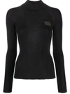 Versace Appliquéd Ribbed Wool Turtleneck Sweater In Black