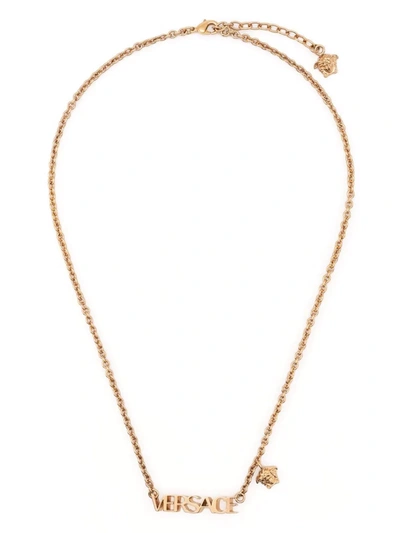 Versace Logo-plaque Necklace In Gold