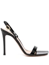 Gianvito Rossi Black Patent Ribbon Stiletto 105 Heeled Sandals In Black