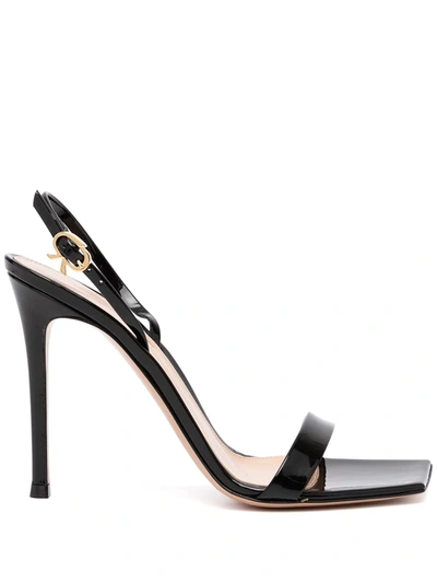 Gianvito Rossi Black Patent Ribbon Stiletto 105 Heeled Sandals