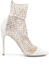 René Caovilla Bead-embellished Ankle-length Boots In Weiss