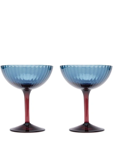 La Doublej Set Of 2 Champagne Glasses In Blue Fumé