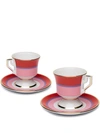 La Doublej Set Of Two Gold-plated Porcelain Espresso Cups And Saucers In Rainbow Rosa