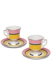 La Doublej Set Of Two Gold-plated Porcelain Espresso Cups And Saucers In Pink,yellow