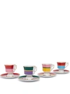 La Doublej Set Of Four Mismatched Porcelain Espresso Cups In Rot