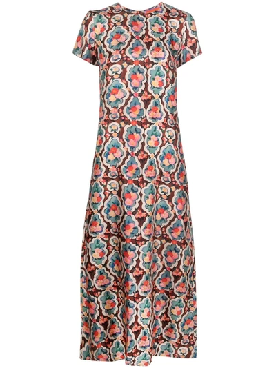La Doublej Matisse-print Cap-sleeve Silk Maxi Dress In Multicolour