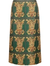 La Doublej Tiger Tiles-print Wool-blend Pencil Skirt In Grün