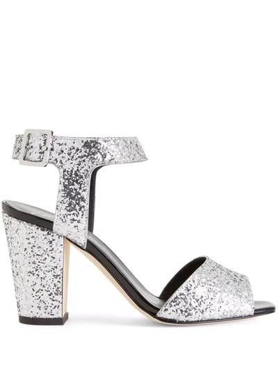 Giuseppe Zanotti Emmanuelle Glitter Heeled Sandals In Silver