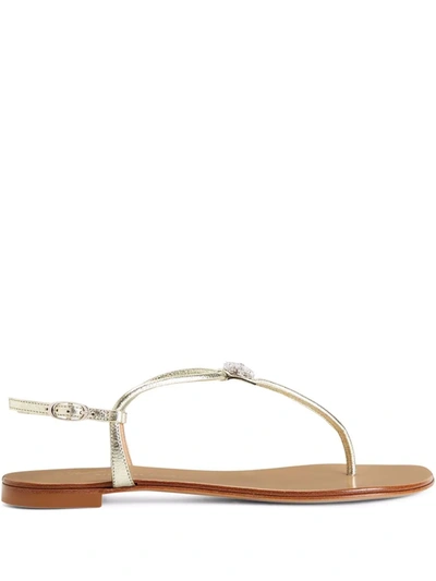 Giuseppe Zanotti Hollie Crystal Leather Flip Flops In Gold