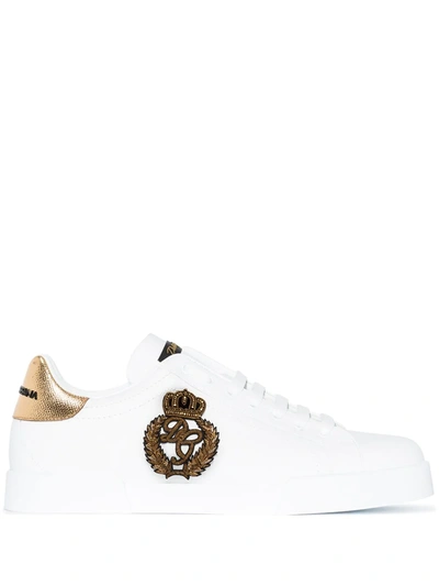 Dolce & Gabbana Dolce And Gabbana White And Gold Crest Portofino Sneakers In White,gold