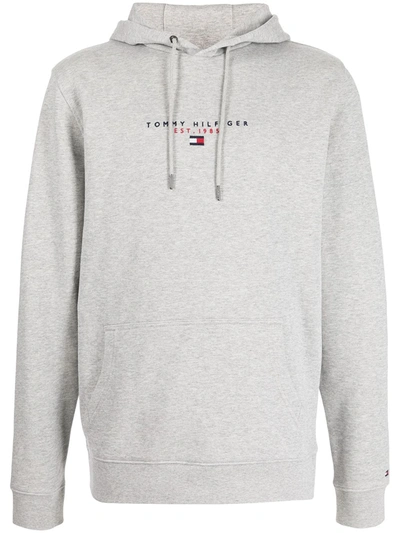 Tommy Hilfiger Logo Drawstring Hoodie In Grau