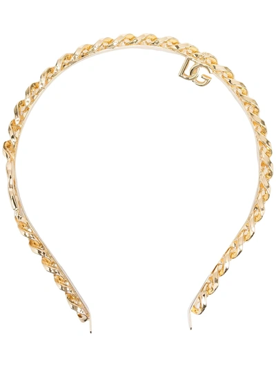 Dolce & Gabbana Chain-detail Logo-lettering Headband In Gold