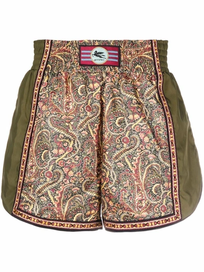 Etro Logo-patch Panelled Track Shorts In Grün