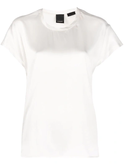 Pinko Stretch-silk Round Neck T-shirt In White