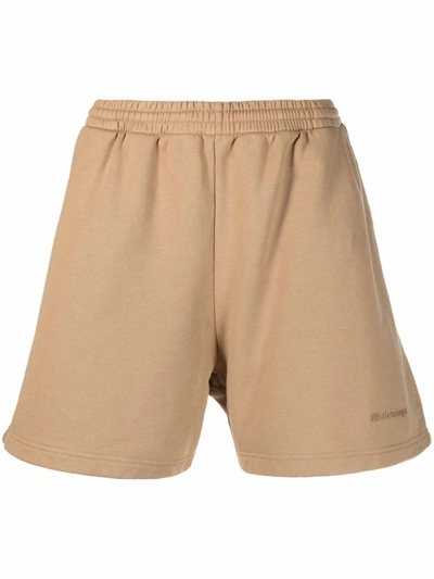 Balenciaga Embroidered-logo Sweat Shorts In Beige