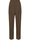The Frankie Shop Bea Tapered High-rise Stretch-crepe Trousers In Braun