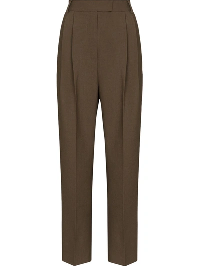 The Frankie Shop Bea Tapered High-rise Stretch-crepe Trousers In Brown