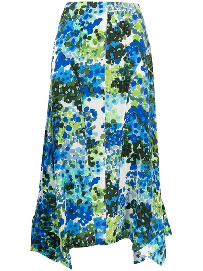 Stella Mccartney Naya Floral Print Handkerchief Hem Silk Midi Skirt In Blue