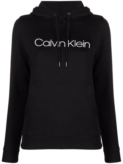 Calvin Klein Logo印花棉连帽衫 In Schwarz