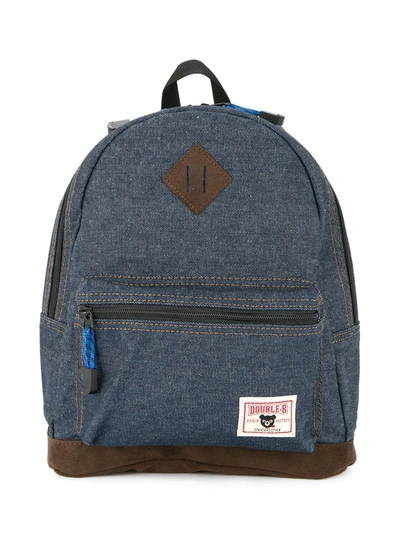 Miki House Small Logo-patch Denim Backpack In Blau