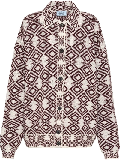 Prada Patterned Jacquard Cardigan In Weiss