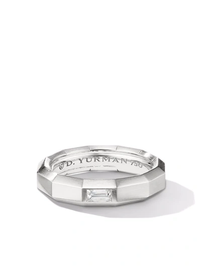 David Yurman 18kt White Gold Faceted Diamond Band Ring In Silber