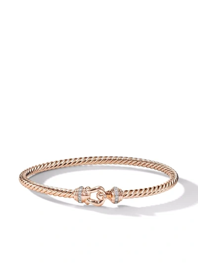 David Yurman 18kt Rose Gold Cable Buckle Diamond Bracelet In Rosa
