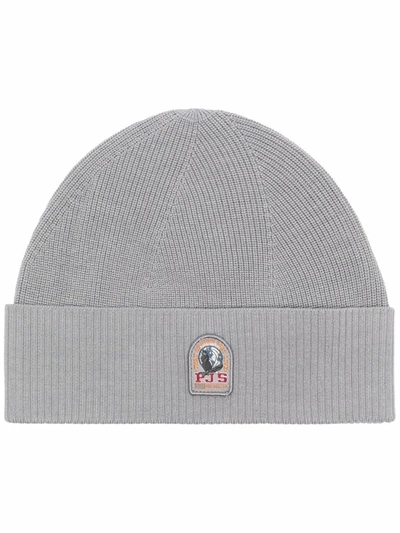 Parajumpers Logo-patch Knitted Beanie In Grau
