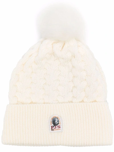 Parajumpers Logo-patch Cable-knit Beanie In Nude