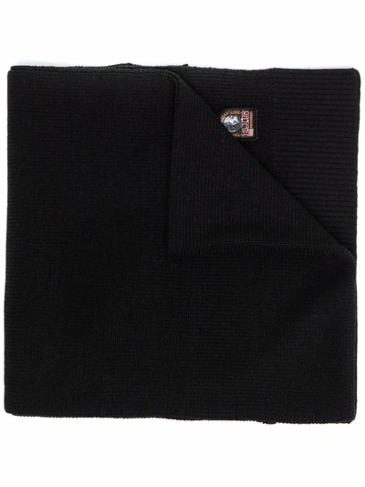 Parajumpers Logo-patch Ribbed-knit Scarf In Schwarz