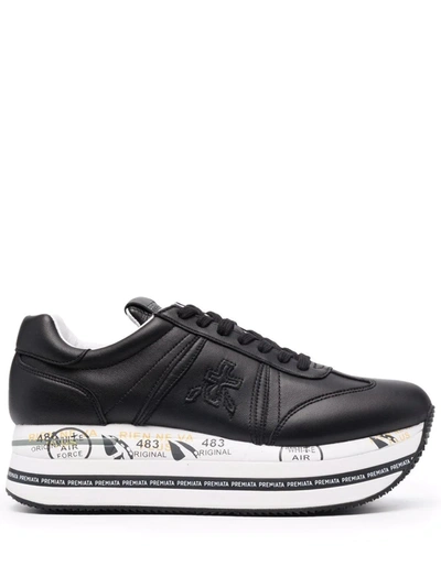Premiata Sneakers In Shiny Leather And Suede In Black