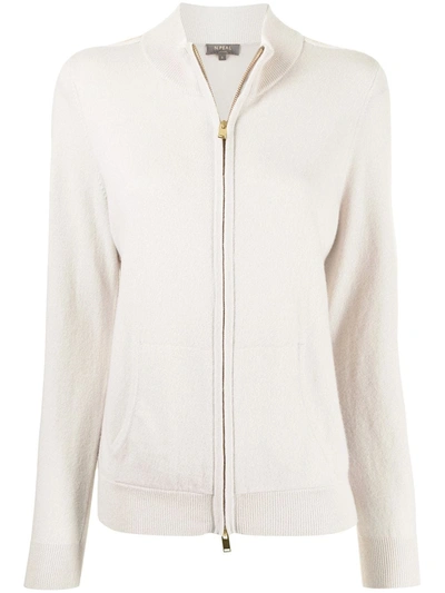 N.peal Stripe Zip-up Cashmere Jumper In Weiss