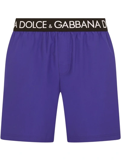 Dolce & Gabbana Logo-waistband Swim Shorts In Violett