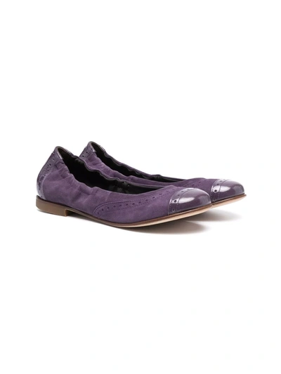 Pèpè Brogue-detail Suede Ballerina Shoes In Violett