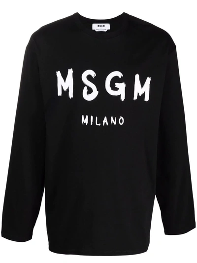 Msgm Long-sleeve Logo Sweatshirt In Schwarz