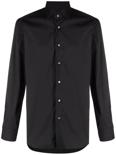 Barba Napoli Long-sleeve Poplin Shirt In Black