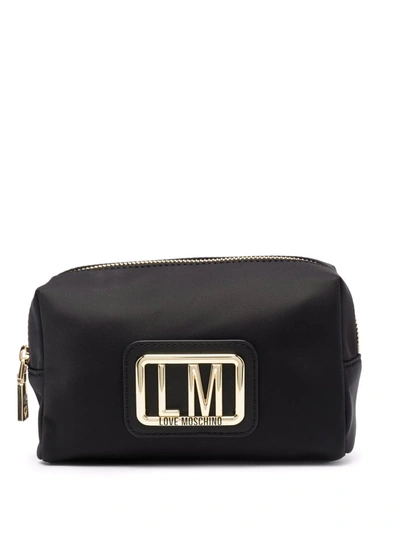 Love Moschino Logo Plaque Make-up Bag In Schwarz