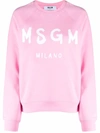 Msgm Logo-print Crew Neck Sweatshirt In Rosa