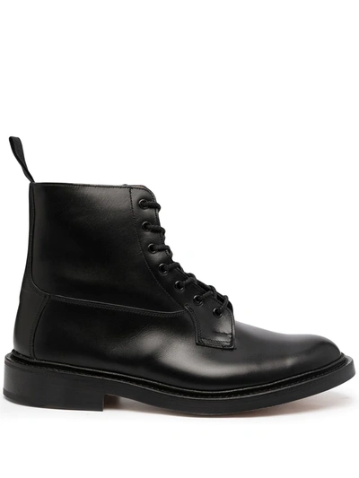 Tricker's Lace-up Leather Boots In Schwarz