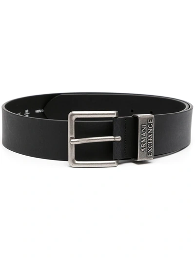 Armani Exchange Logo-embossed Leather Belt In Black