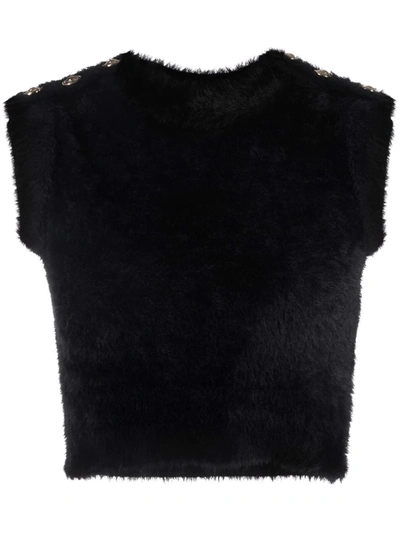 Versace Jeans Couture Brushed-finish Waistcoat Top In Black