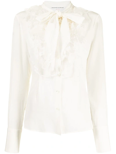 Ermanno Scervino Organza Bow-detail Silk Blouse In Weiss