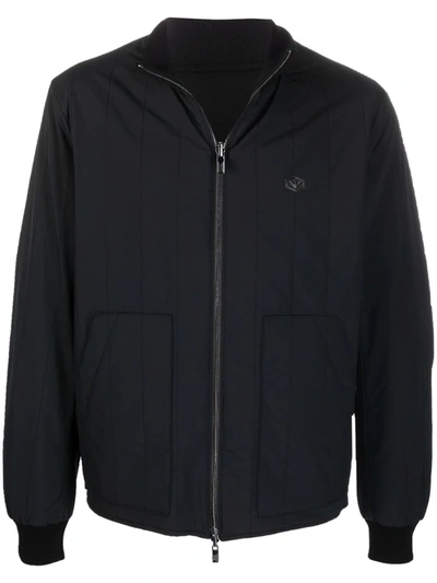 Emporio Armani Quilted Panel Bomber Jacket In Schwarz